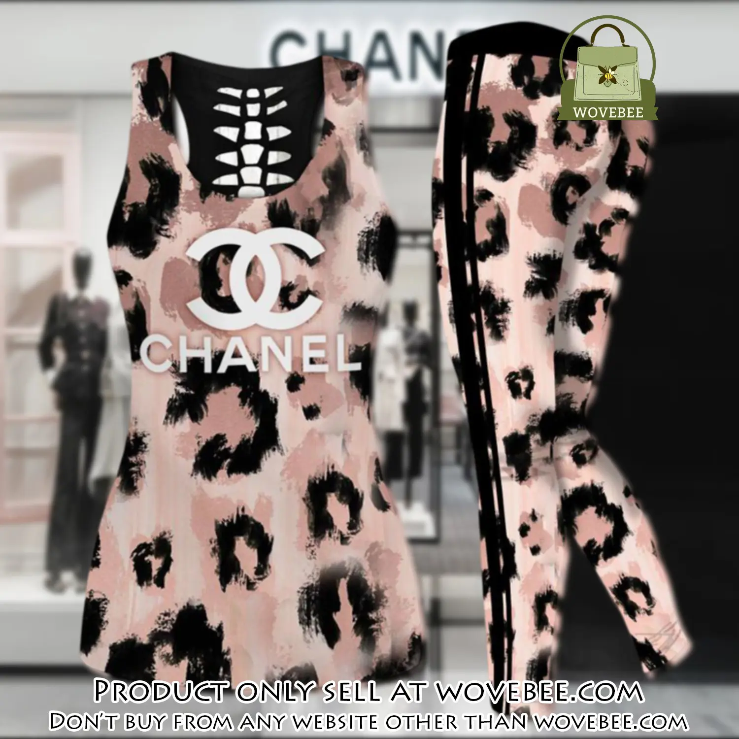 Chanel leopard tank top leggings set luxury brand for women yoga gym wvb0325488